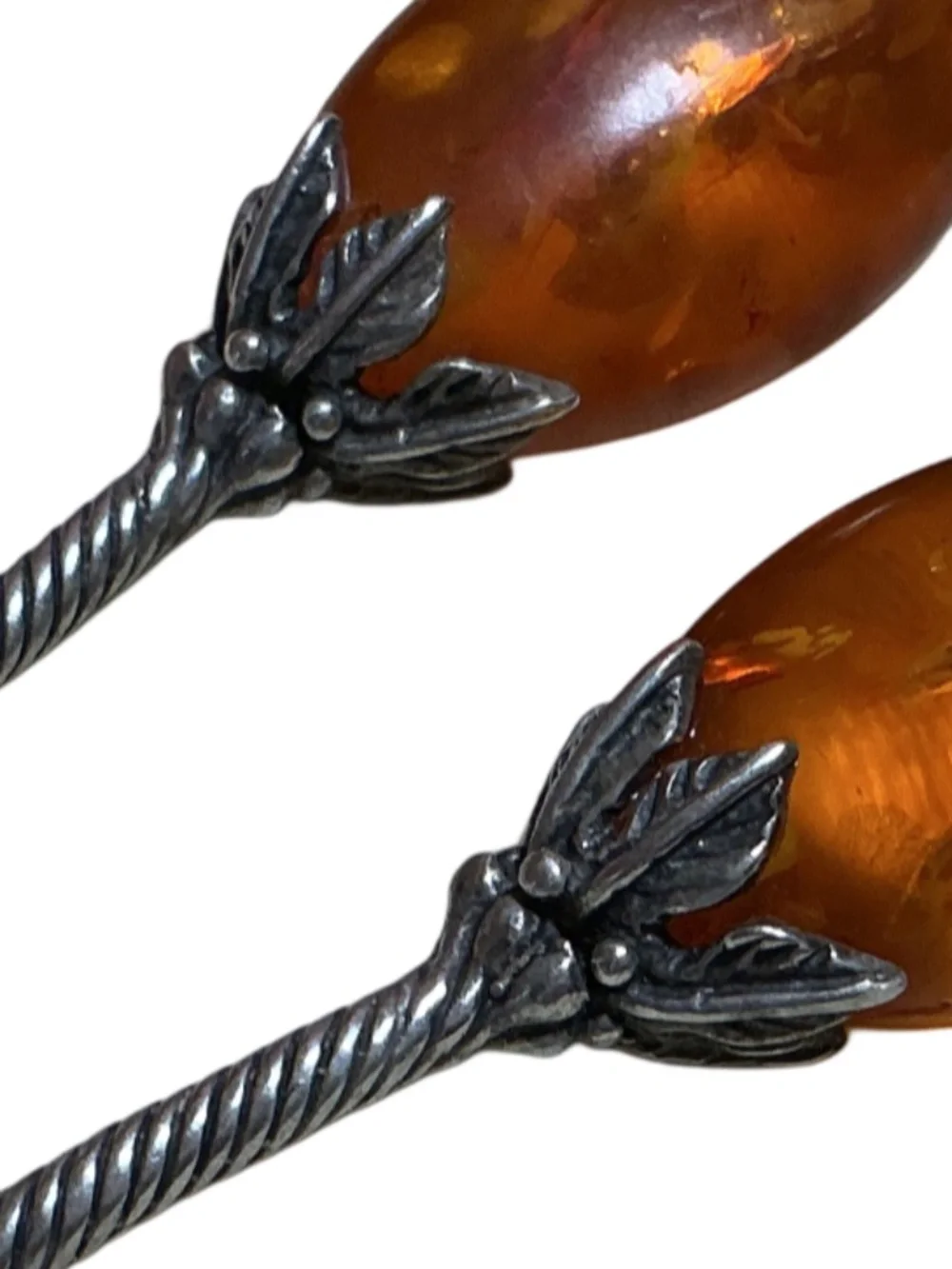 Vintage Genuine Amber Sterling Silver Drop Dangle Earrings 1.75